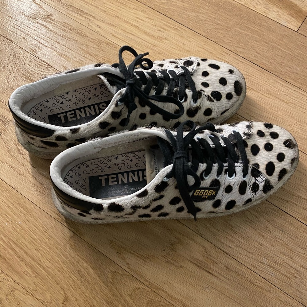 Golden Goose B&W spotted pony hair sneakers